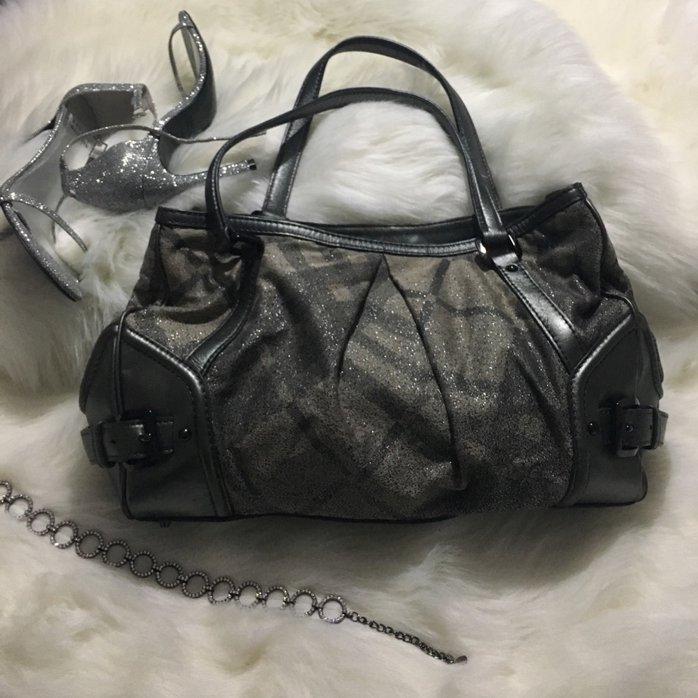 Metallic leather and canvas Burberry shoulder bag