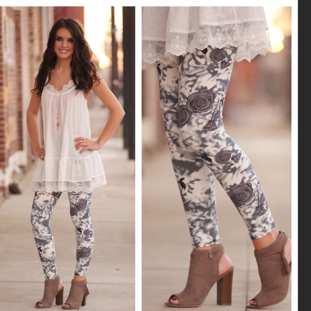 Gray Floral Leggings