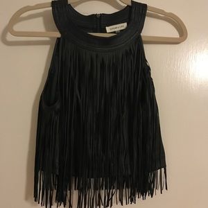 Leather and fringe crop top