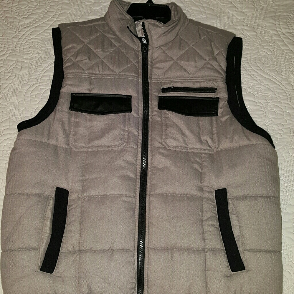Puffy Vest with Black Leatherette Accents