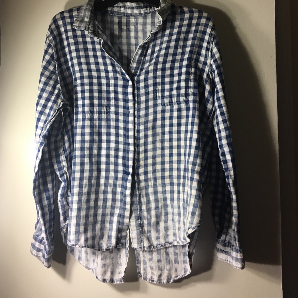 Blue and white casual button up