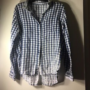 Blue and white casual button up