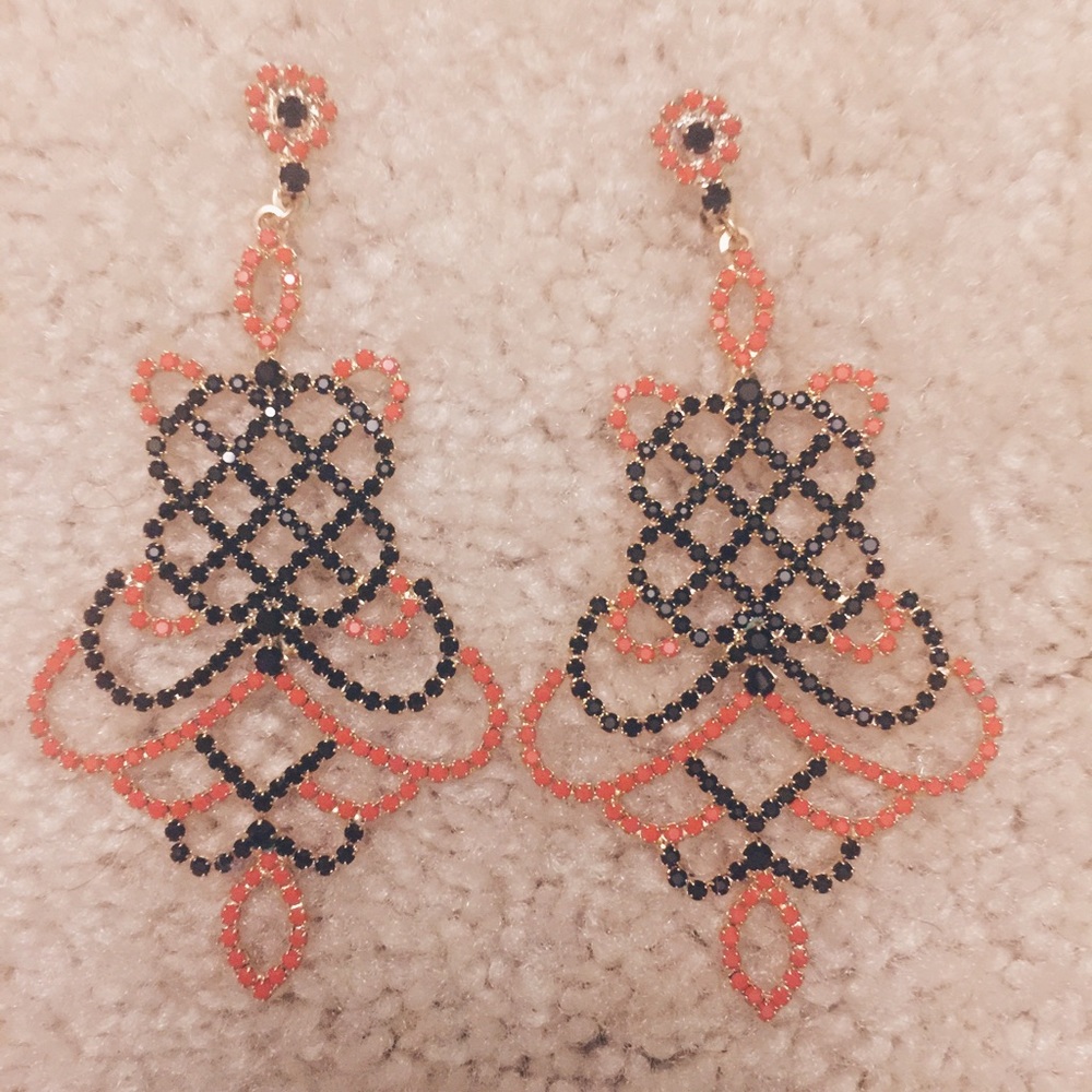 Orange and black earring