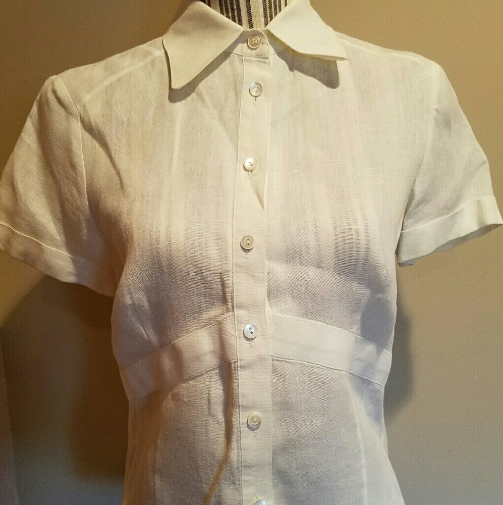 Worth White Linen Button Down Blouse