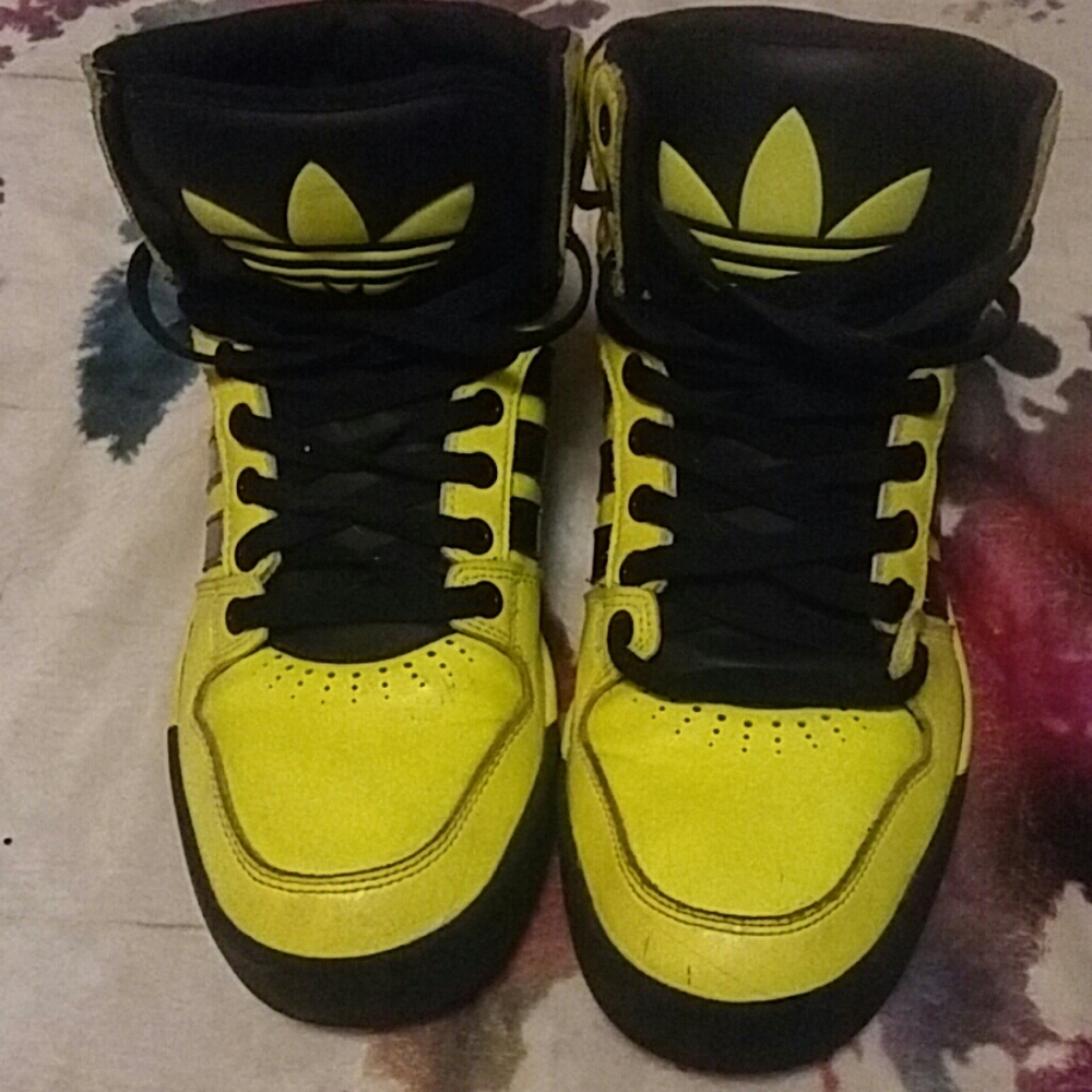 **Neon Yellow Adida High Tops**