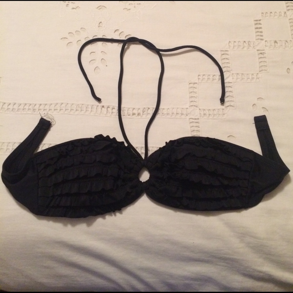 Black Ruffle Swim Top.