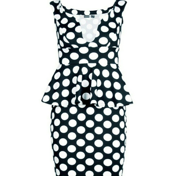 Boohoo Polka Dot Peplum Dress. - Picture 3 of 3