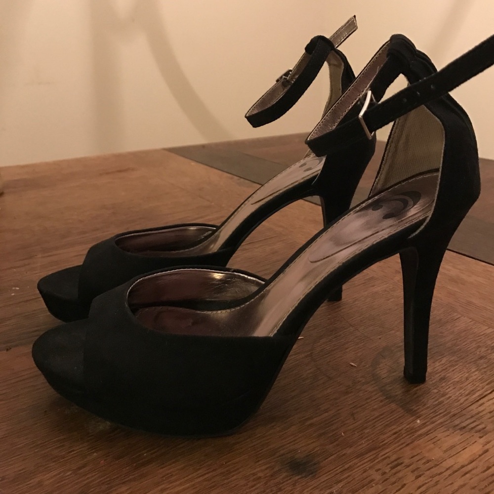 3 inch open toe black heels