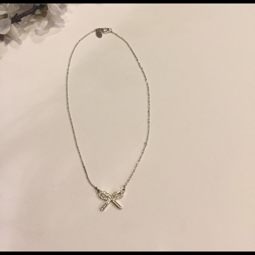 Delicate pave bow necklace
