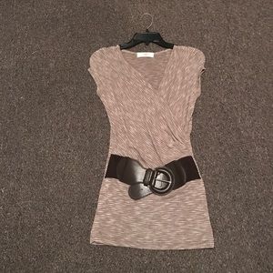 Tan Women's Dress Top with built in belt