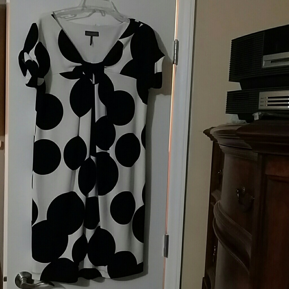 Black and off white lined shift dress