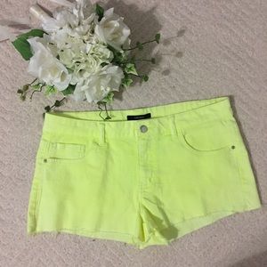 Neon yellow Forever 21 bootie studded shorts