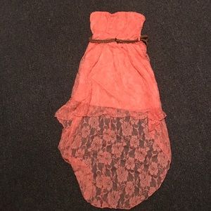 rue21 Peach Floral High-Low strapless dress