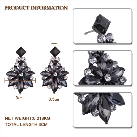 New Black Crystal Statement Earrings Beautiful - Picture 3 of 3