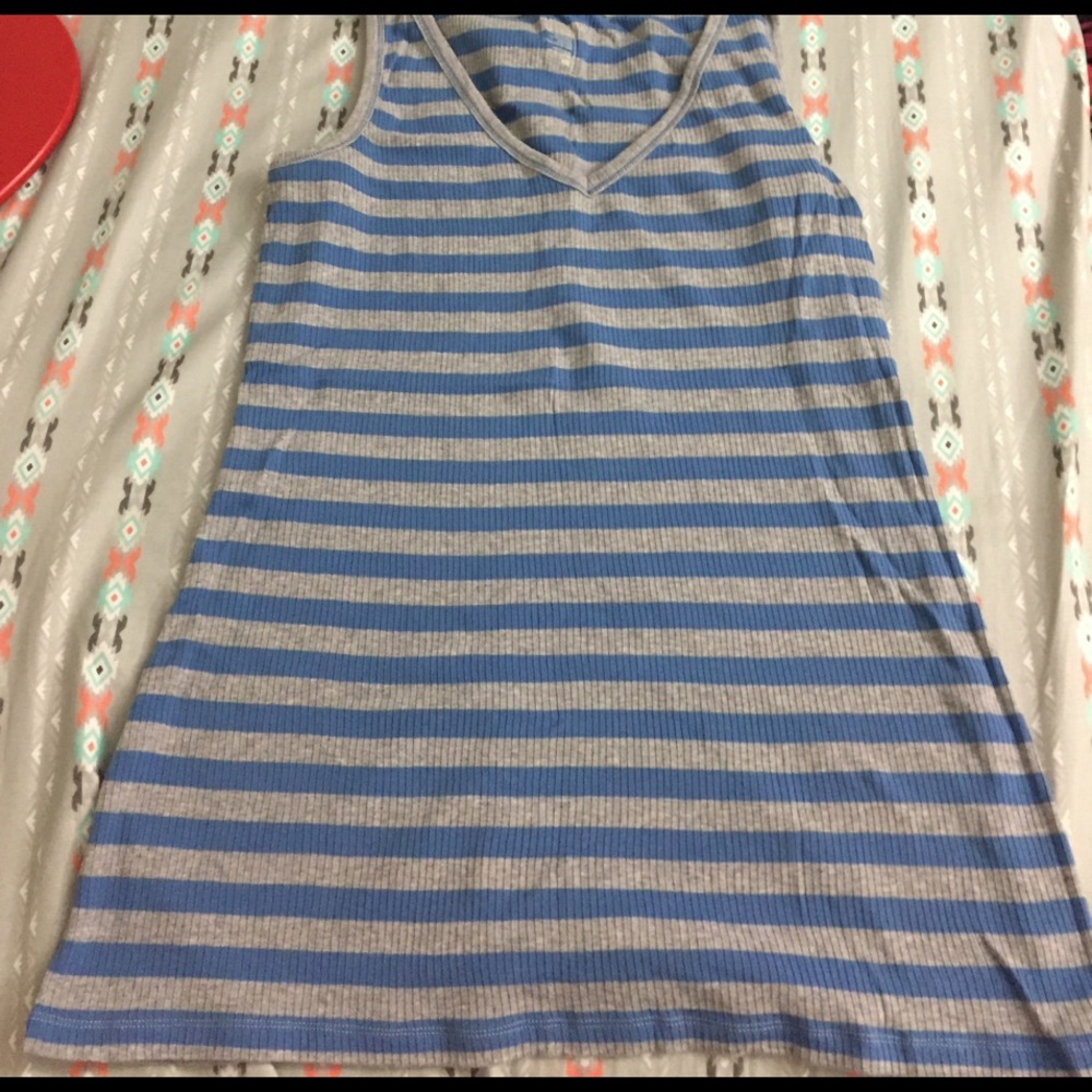 Gray and Blue Stripe V-neck Tank