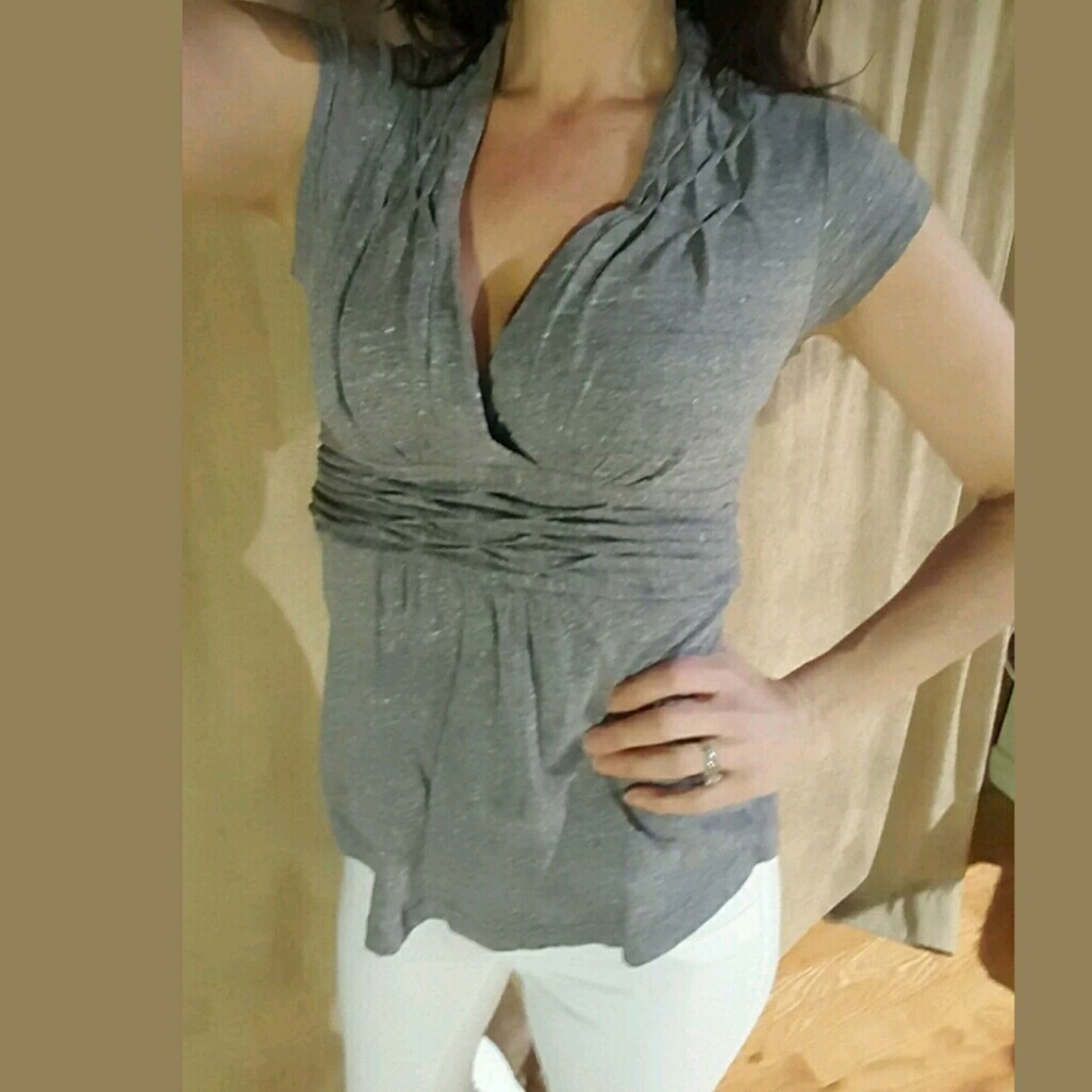 Postmark Anthropologie Ruched Heather Gray V-neck