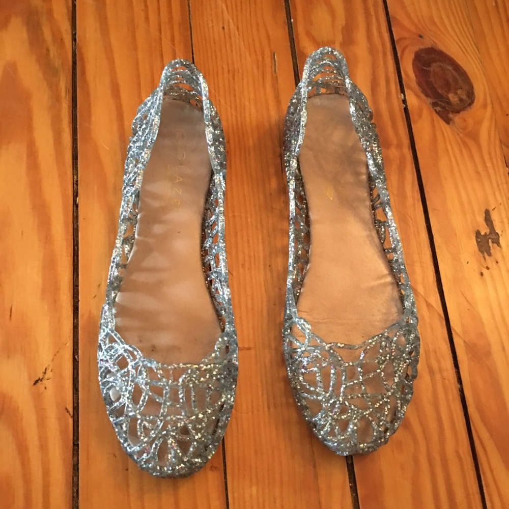 Glaze icy blue silvery sparkle jelly ballet flats