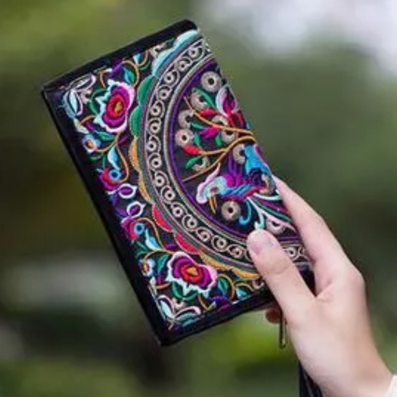 Thai Embroidered Clutch Wristlet Boho Dress Wallet - Picture 2 of 5