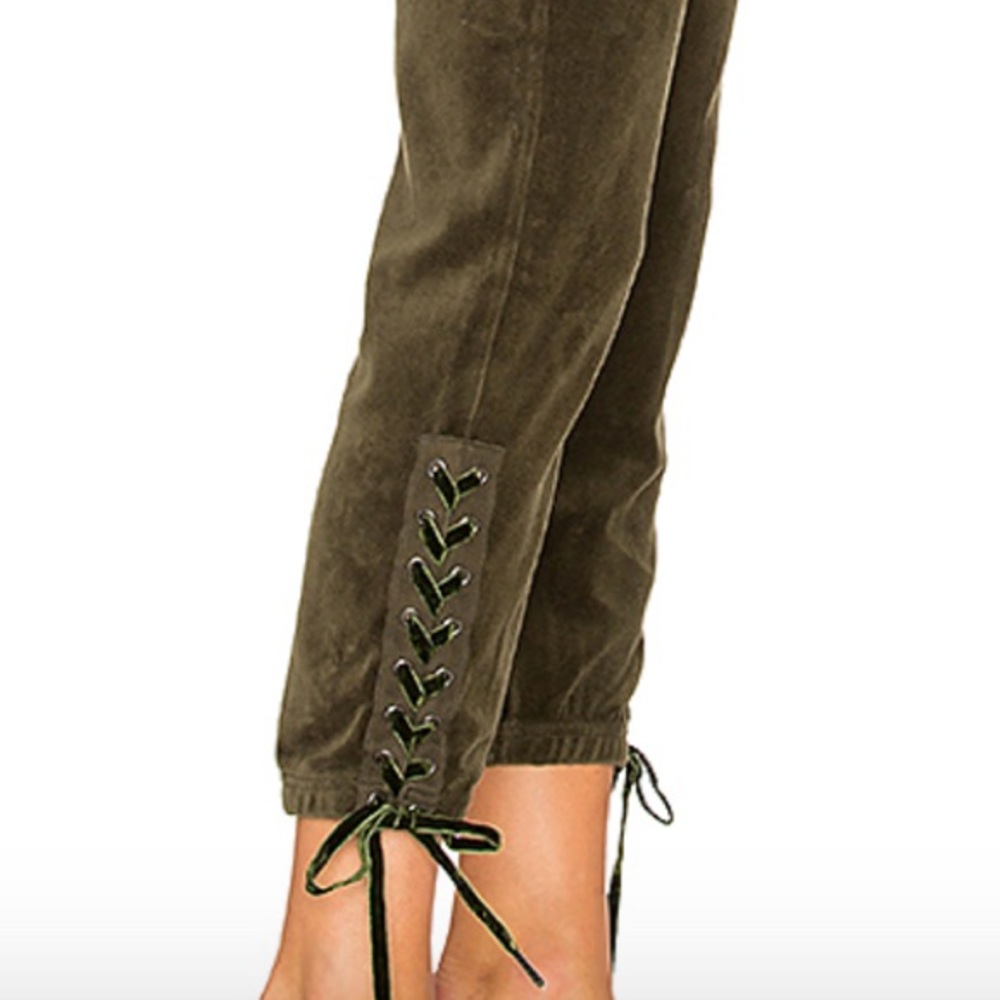 PAM & GELA Olive Green Velour Lace Up Sweat Pant S