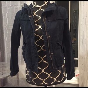 Navy Blue Hollister Zip Up Cargo Jacket (XS)