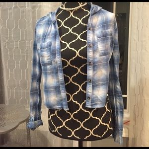 Blue Hollister hooded flannel(XS)