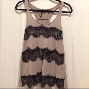 Love Culture tan and black lace tank top