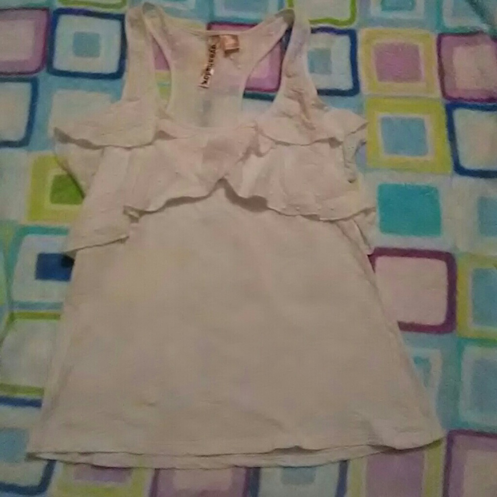 White ruffle chested tank top