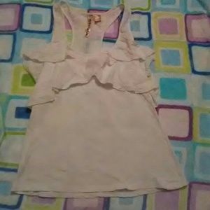 White ruffle chested tank top
