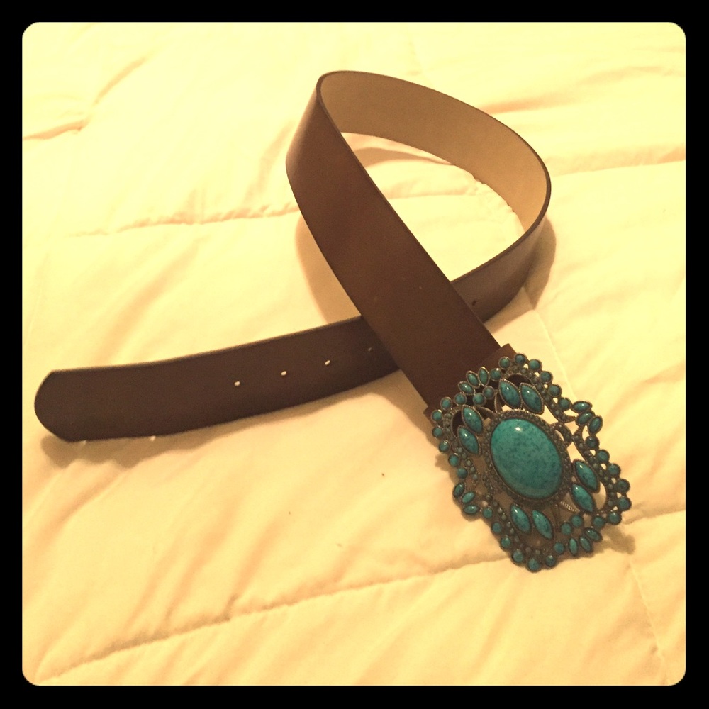 Brown Belt w/Turquoise Stone Buckle