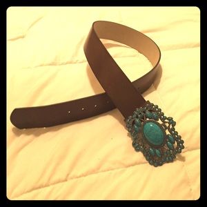 Brown Belt w/Turquoise Stone Buckle