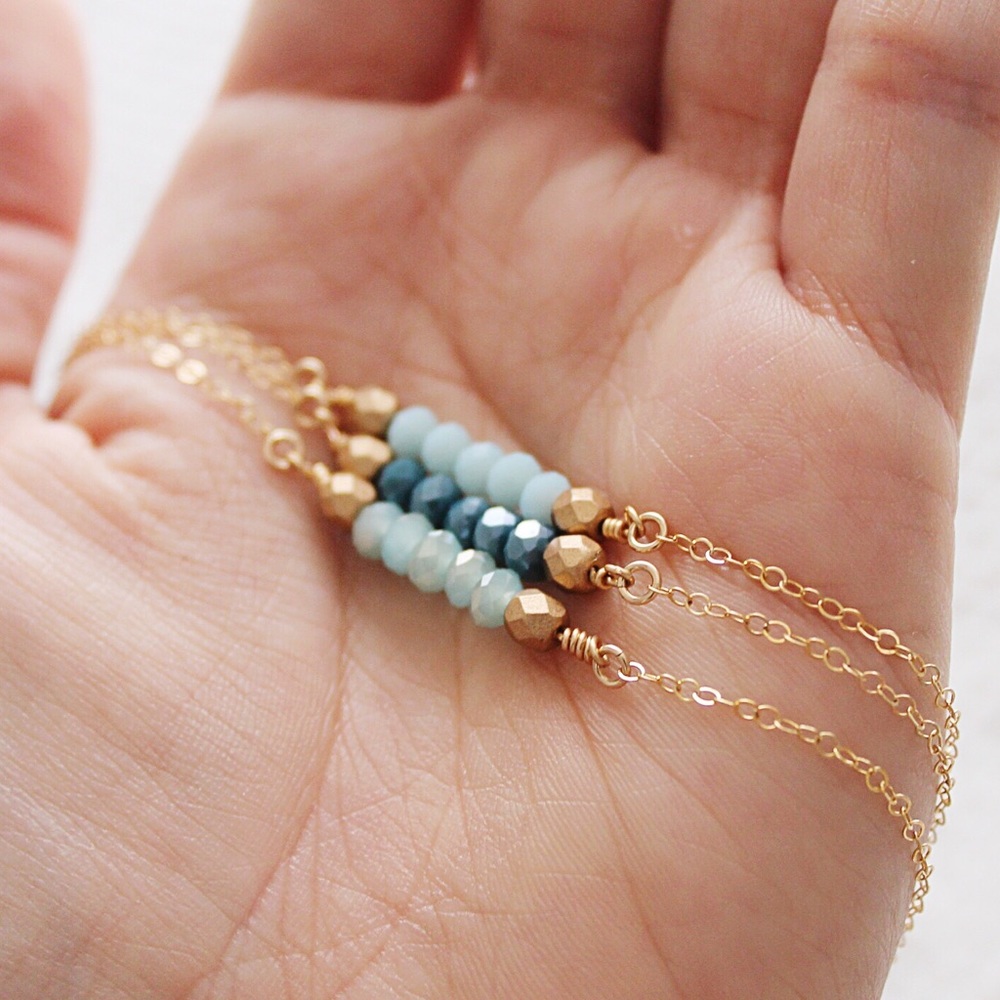 Blue Czech Glass Necklaces | 14k Gold-Filled Chain