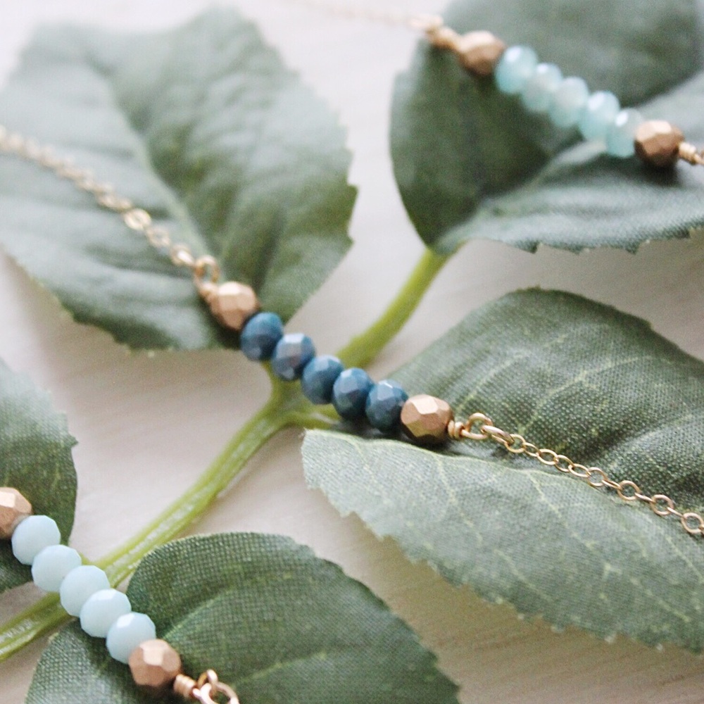 Blue Czech Glass Necklaces | 14k Gold-Filled Chain - Picture 2 of 4