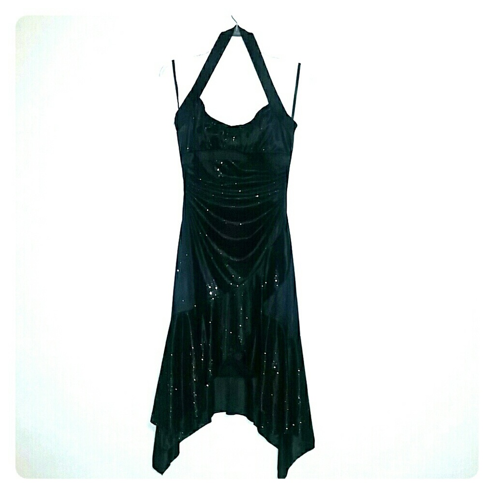 Taboo Black and Gold Halter Dress