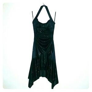 Taboo Black and Gold Halter Dress