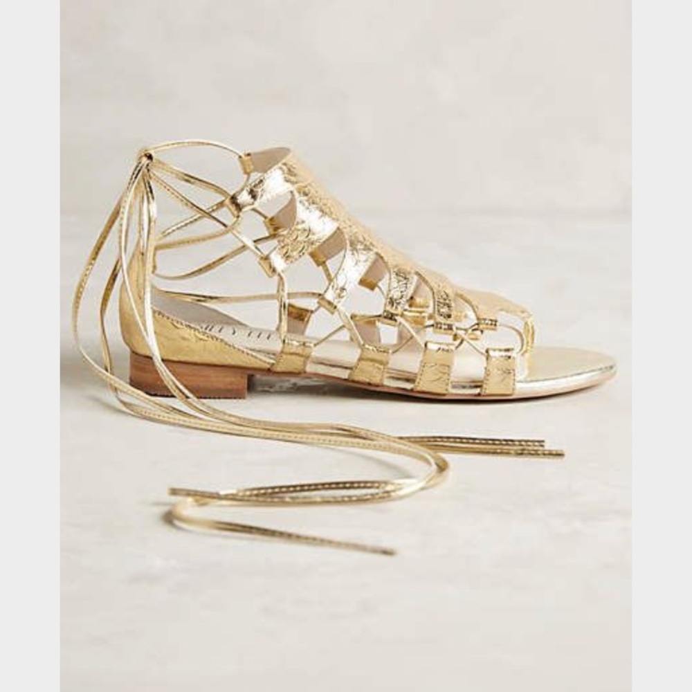 NWT Anthropologie Embossed Metallic Gladiator gold - Picture 2 of 4