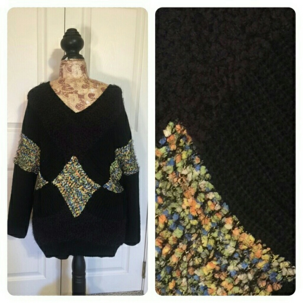 CBQ Black Multi Diamond V Neck Sweater
