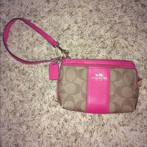 Tan and Pink Coach wristlet
