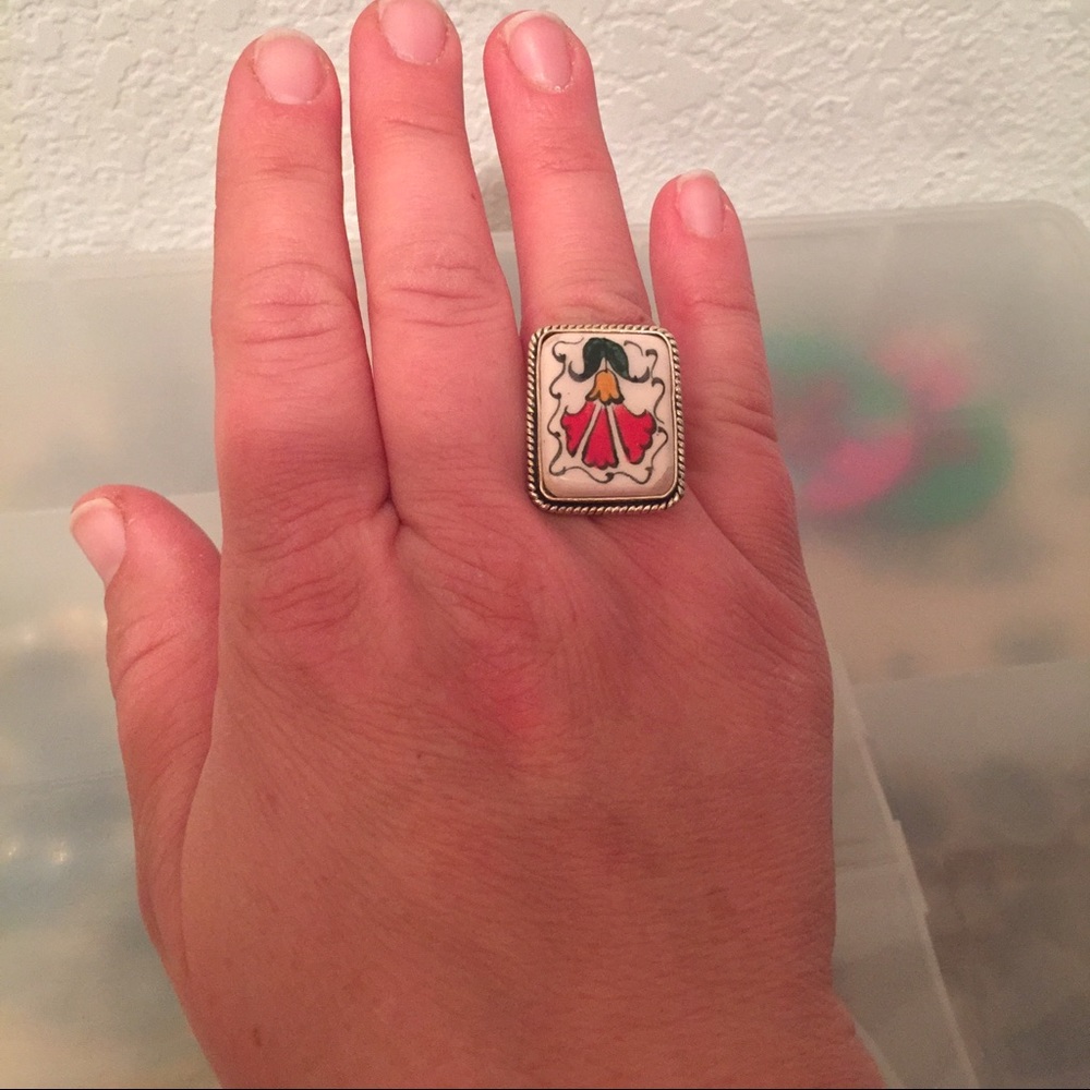 Anthropologie ceramic and silver adjustable ring