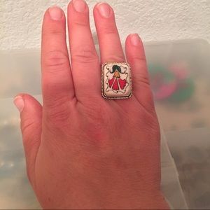 Anthropologie ceramic and silver adjustable ring