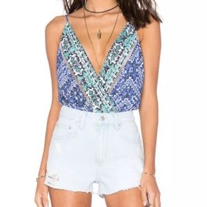 Lovers + Friends Cami Bodysuit Blue Medina Small