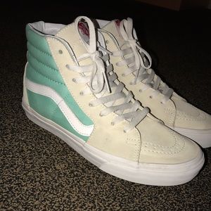 Cream Green and White Sk8- Hi Vans