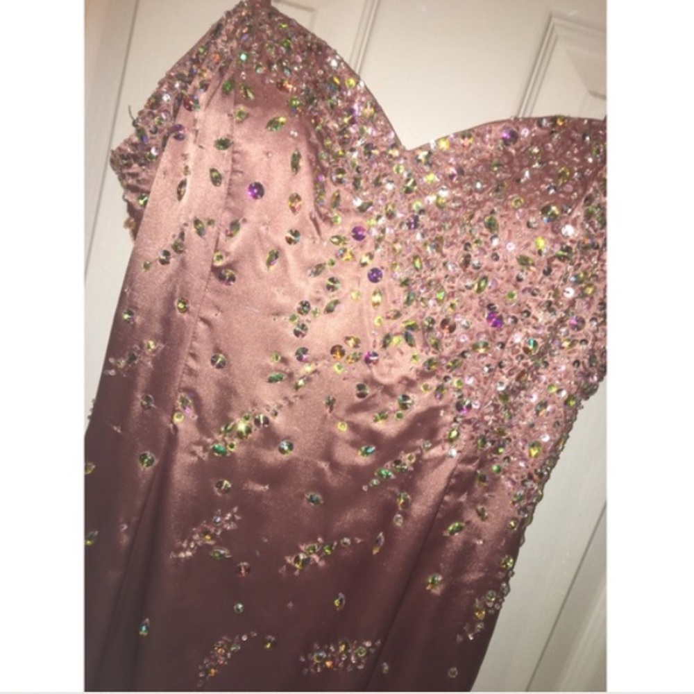 New Satin Rose Gold Sparkle Prom Dress