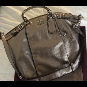 Coach Silver Handbag magenta silk inside material