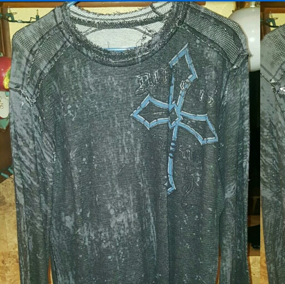 AFLICTION LARGE DISTRESSED LONG SLEEVE THERMAL SH