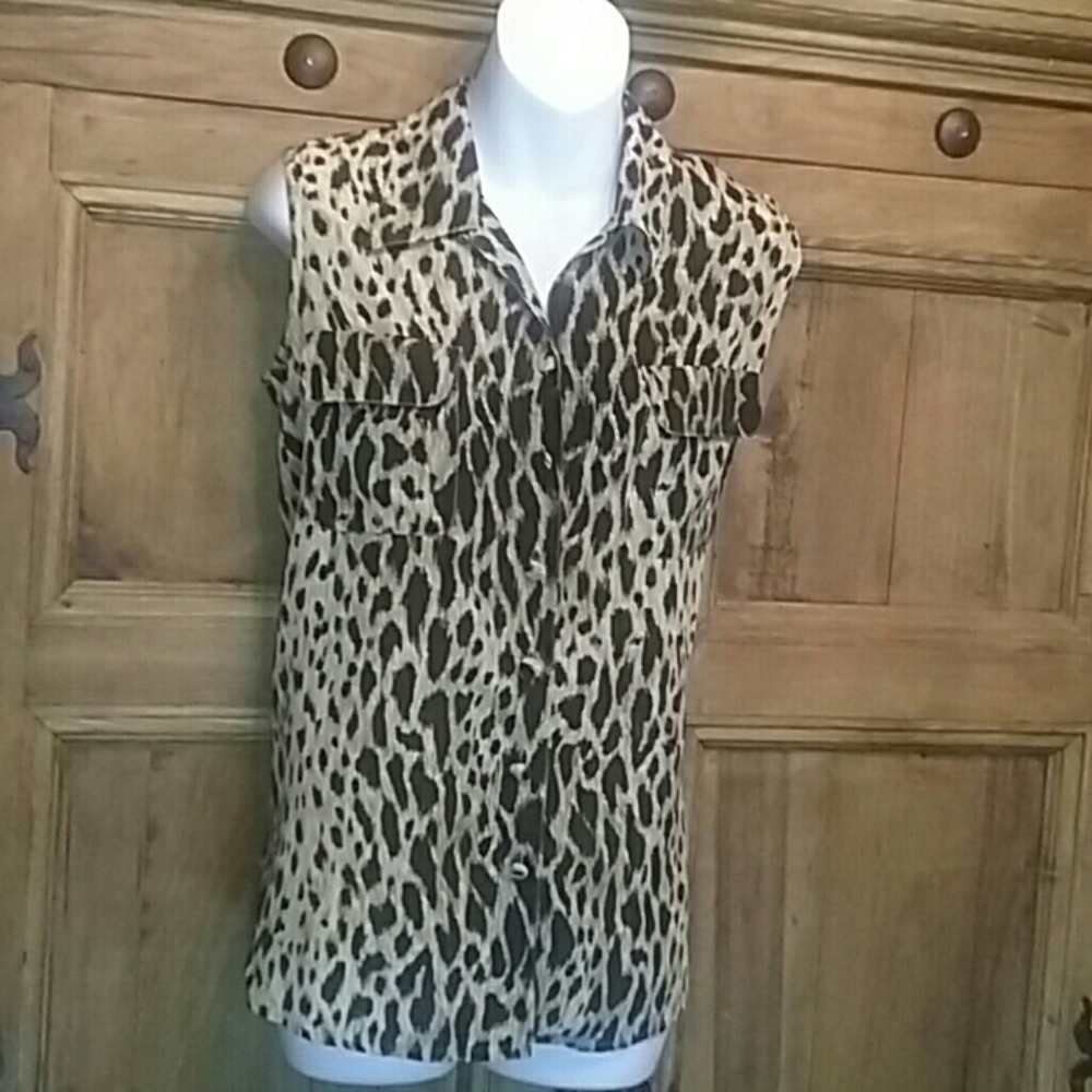 ANIMAL PRINT  SILK BUTTON DOWN BLOUSE