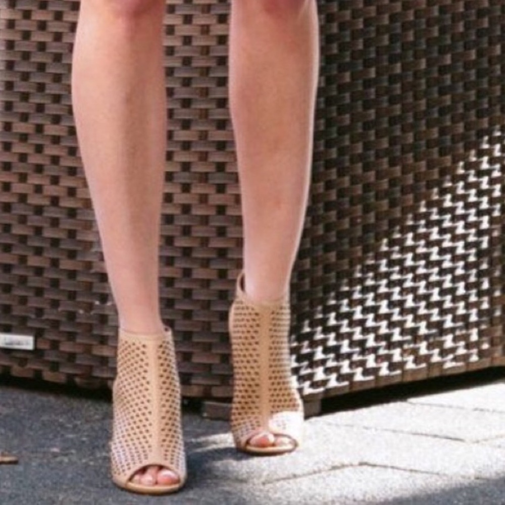 Perforated Slingback Peep Toe Ankle Booties - Picture 3 of 4