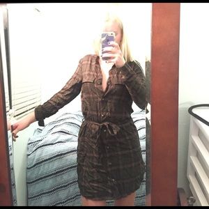 Dark green plaid flannel dress