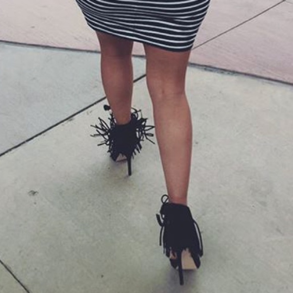 Zara fringe heels black