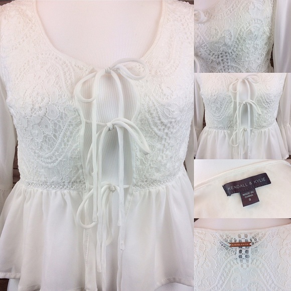 Kendall & Kylie Kardashian Tie Front Lace Top - Picture 1 of 7