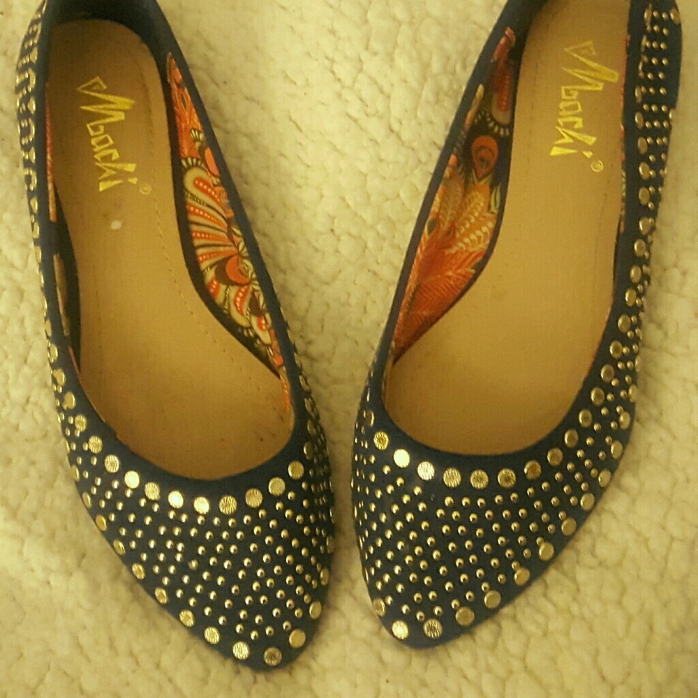Gold studded navy blue flats
